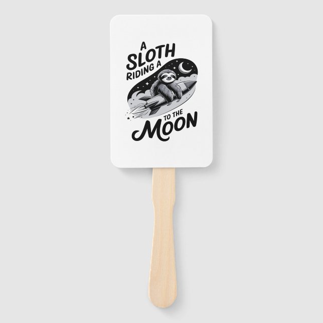 Sloth Riding a Rocket to the Moon Hand Fan (Front)