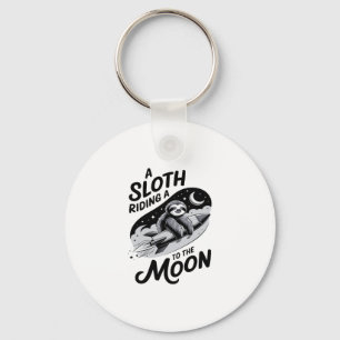 Sloth Riding a Rocket to the Moon Key Ring