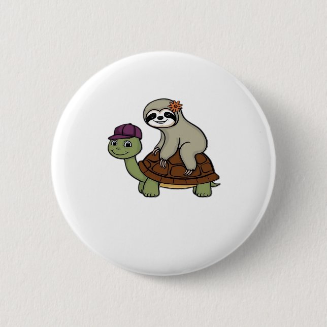 Sloth riding a turtle Classic T-Shirt 6 Cm Round Badge (Front)