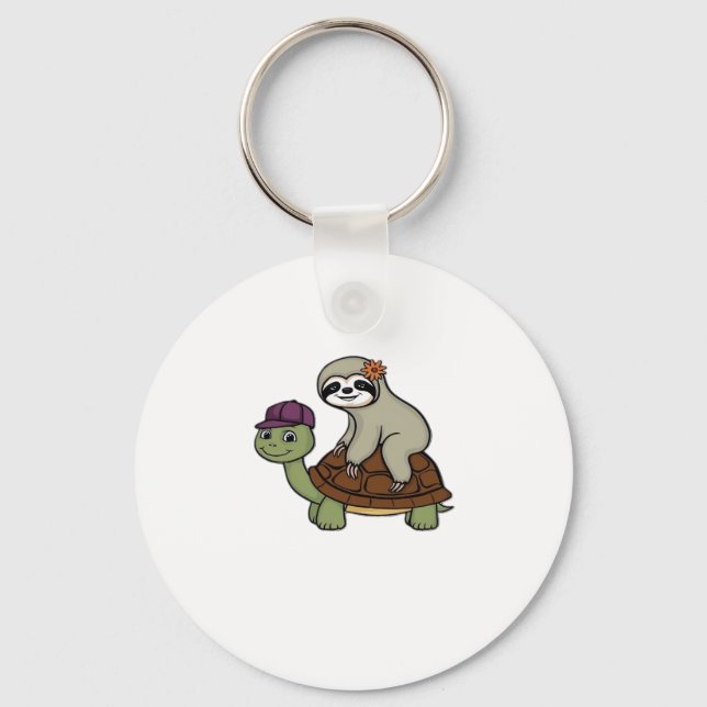 Sloth riding a turtle Classic T-Shirt Key Ring (Front)