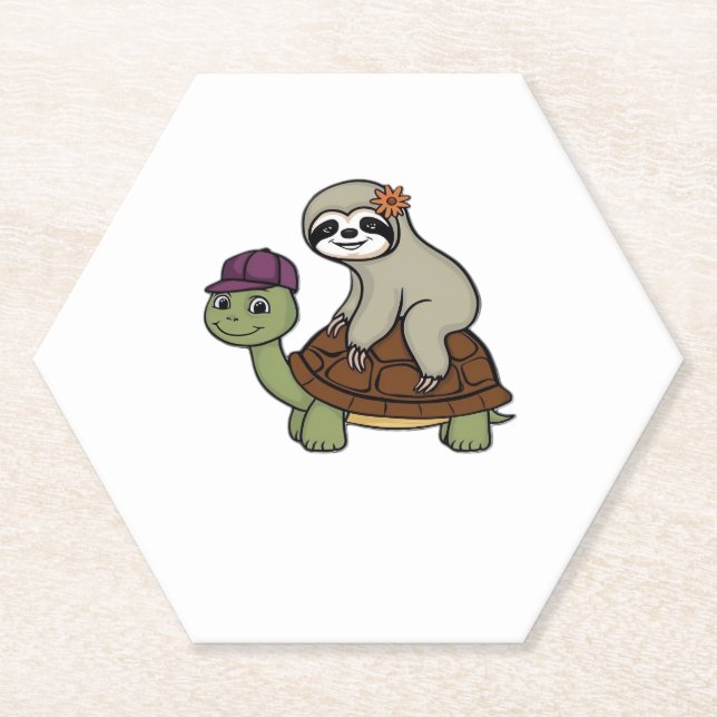 Sloth riding a turtle Classic T-Shirt Paper Coaster (Front)