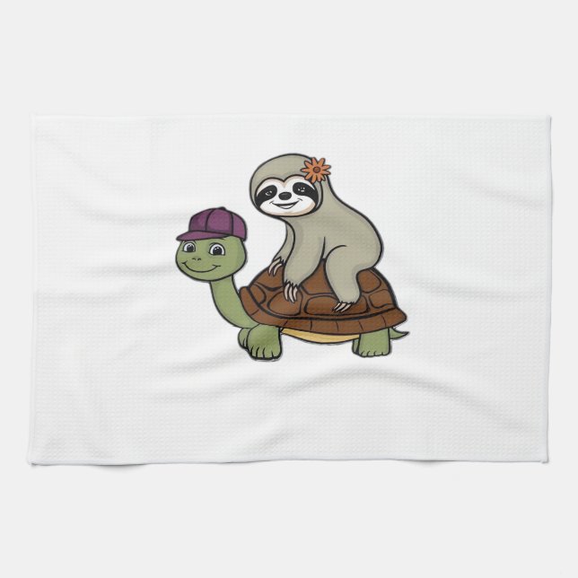 Sloth riding a turtle Classic T-Shirt Tea Towel (Horizontal)