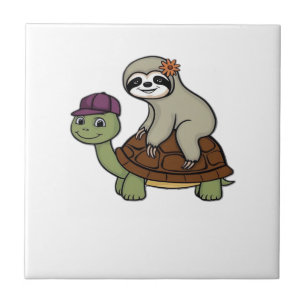 Sloth riding a turtle Classic T-Shirt Tile