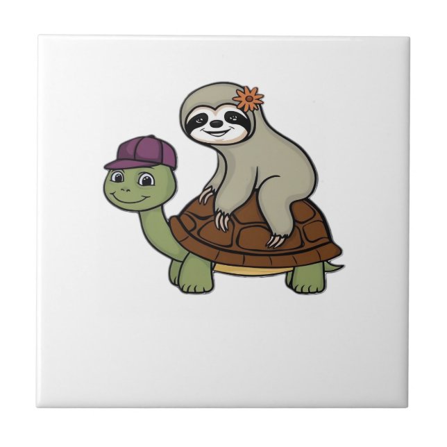 Sloth riding a turtle Classic T-Shirt Tile (Front)