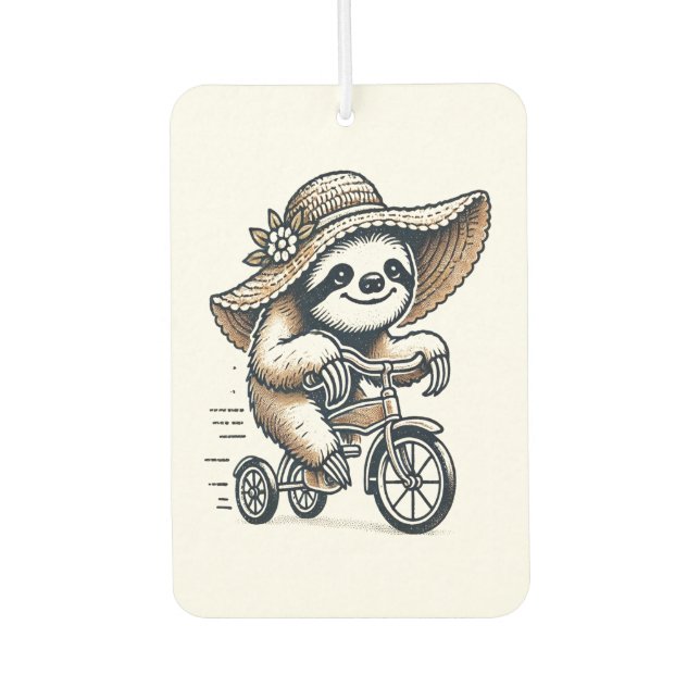 Sloth Riding Bike Car Air Freshener (Front)