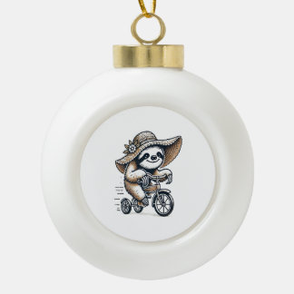 Sloth Riding Bike Ceramic Ball Christmas Ornament
