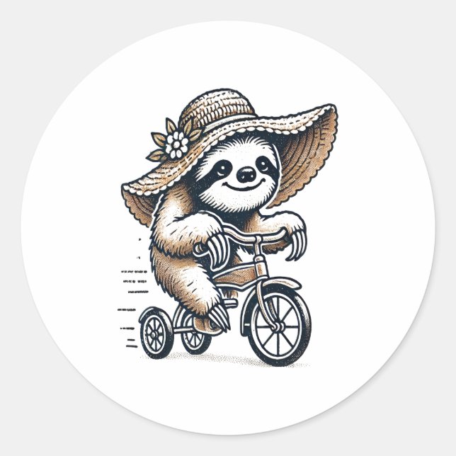 Sloth Riding Bike Classic Round Sticker (Front)