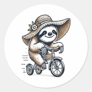 Sloth Riding Bike Classic Round Sticker
