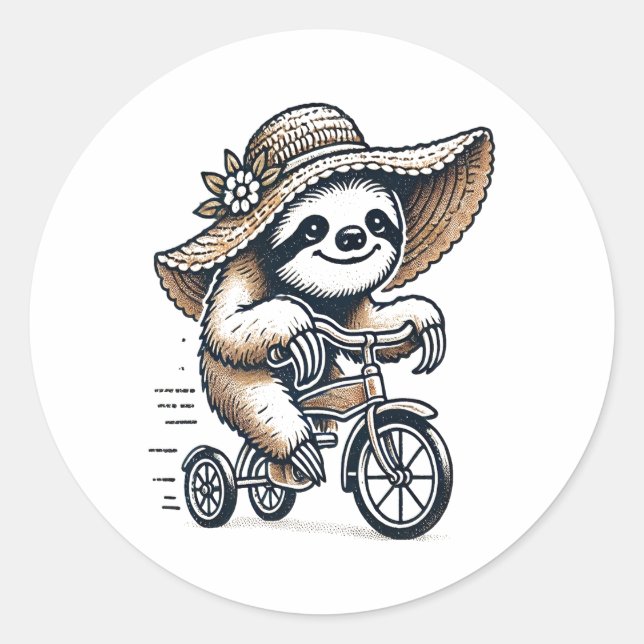 Sloth Riding Bike Classic Round Sticker (Front)