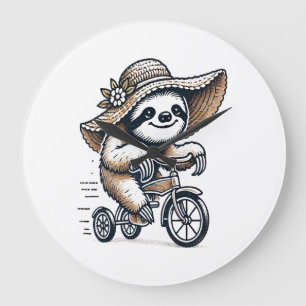 Sloth Riding Bike Large Clock