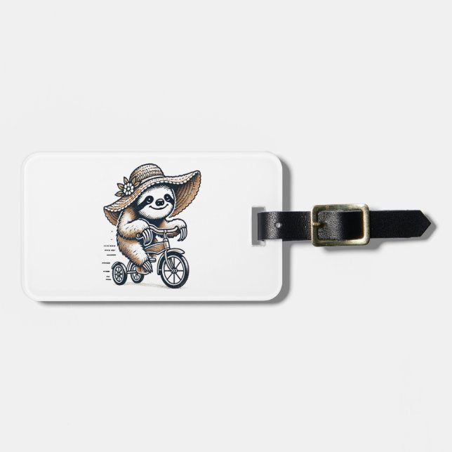 Sloth Riding Bike Luggage Tag (Front Horizontal)