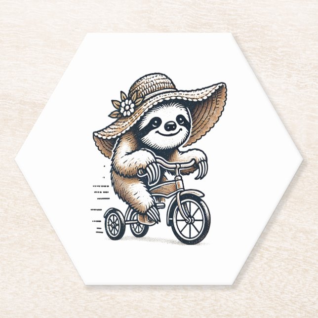 Sloth Riding Bike Paper Coaster (Front)