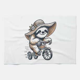 Sloth Riding Bike Tea Towel