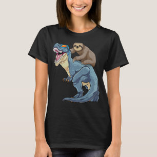 Sloth Riding Dinosaur T-Rex Funny Lazy Animal Dino T-Shirt