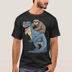 Sloth Riding Dinosaur T-Rex Funny Lazy Animal Dino T-Shirt