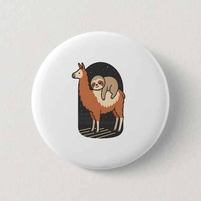 Sloth Riding Llama 6 Cm Round Badge (Front)