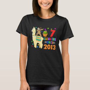 Sloth Riding Llama 7Th Birthday Girl Kids 7 Years T-Shirt