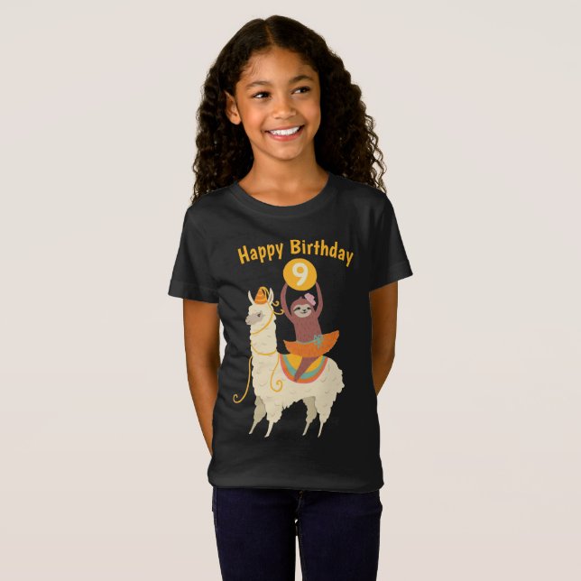 Sloth Riding Llama Birthday Custom T-Shirt (Front Full)