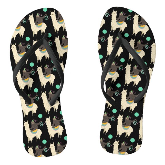 Sloth Riding Llama Birthday Flip Flops (Footbed)