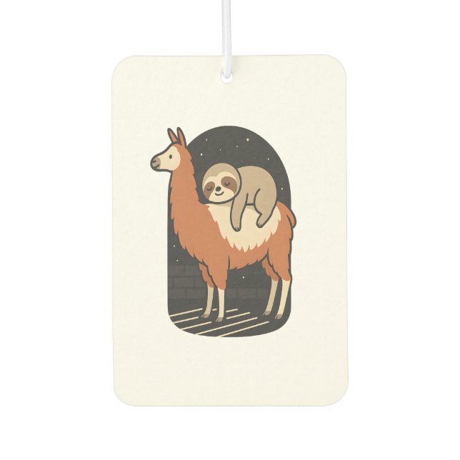 Sloth Riding Llama Car Air Freshener (Front)
