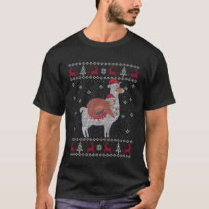 Sloth Riding Llama Christmas Santa Hat Ugly Sweate T-Shirt