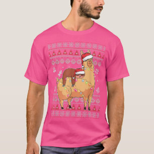 Sloth Riding Llama Christmas Scarf Santa Hat Ugly T-Shirt