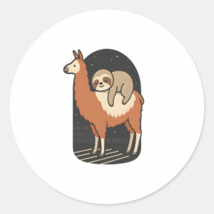 Sloth Riding Llama Classic Round Sticker