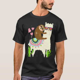 Sloth riding llama Funn for Kids Girls T-Shirt