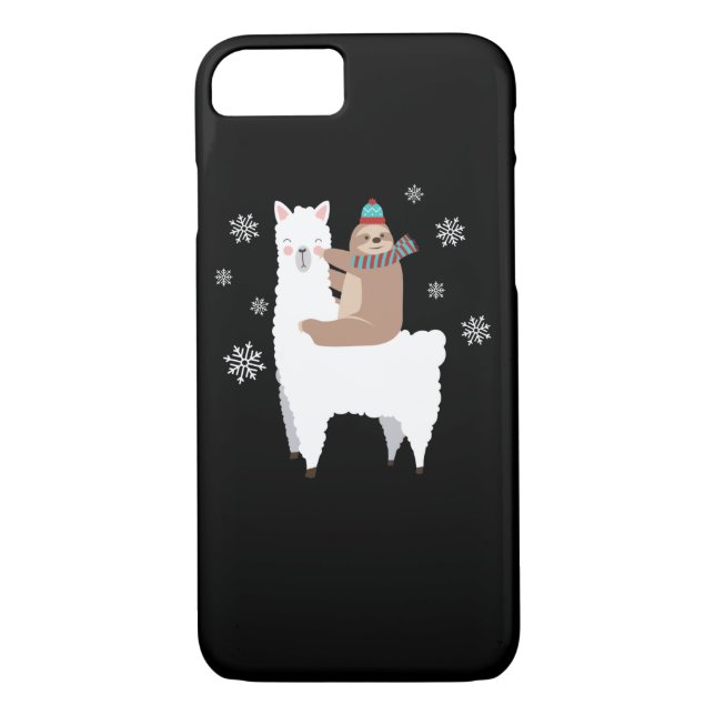 Sloth Riding Llama Funny Christmas Scarf Santa Hat Case-Mate iPhone Case (Back)