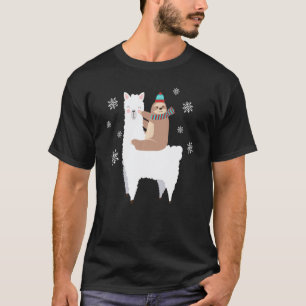 Sloth Riding Llama Funny Christmas Scarf Santa Hat T-Shirt