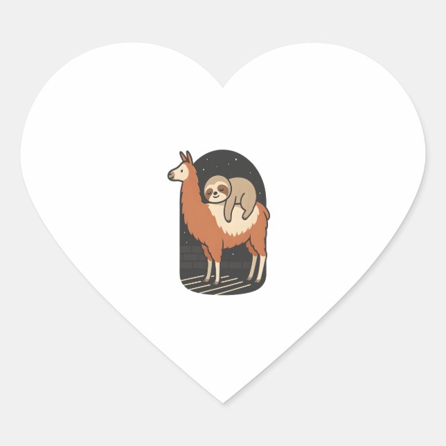 Sloth Riding Llama Heart Sticker (Front)