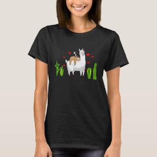 Sloth Riding Llama Hearts Valentines Idea T-Shirt