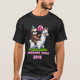 Sloth Riding Llama Pink Birthday 6 - Awesome Since T-Shirt
