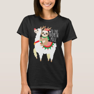 Sloth Riding Llama Reindeer Funny Cute Christmas T-Shirt