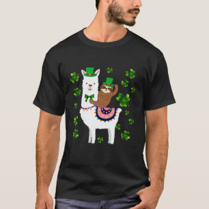 Sloth Riding Llama Shamrock Leprechaun Hat St Patr T-Shirt