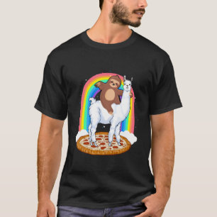 Sloth Riding On Lama Pizza Alpaca Rainbow Children T-Shirt