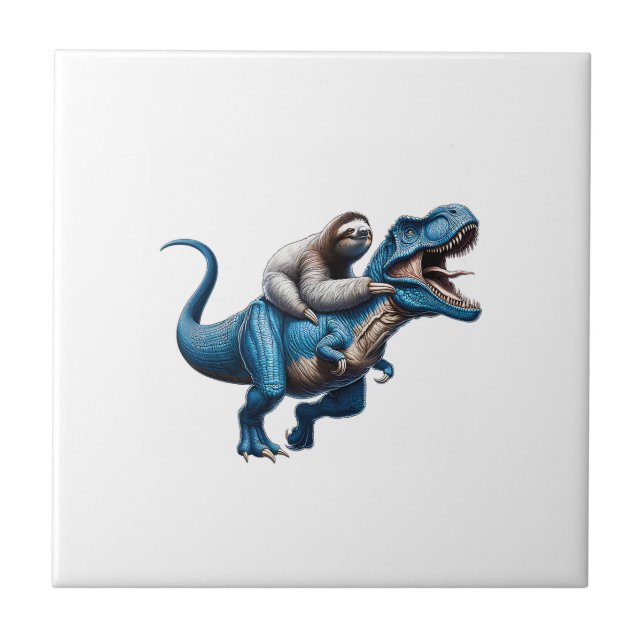 Sloth Riding T-Rex Dinosaur Lover T-Shirt Tile (Front)