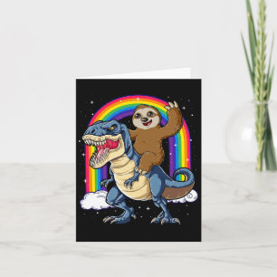 Sloth Riding T-rex Dinosaur Rainbow Funny Animals Card