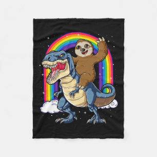 Sloth Riding T-rex Dinosaur Rainbow Funny Animals Fleece Blanket