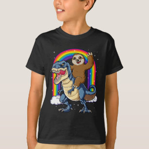 Sloth Riding T-rex Dinosaur Rainbow Funny Animals T-Shirt