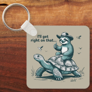 Sloth Riding Turtle Humour I'll Get Right On That Key Ring
