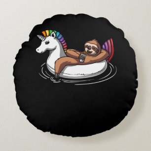 Sloth Riding Unicorn Float Pool Party Round Cushion