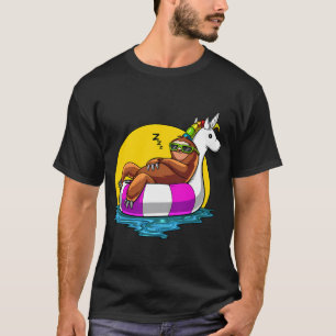 Sloth Riding Unicorn Float Pool Party T-Shirt