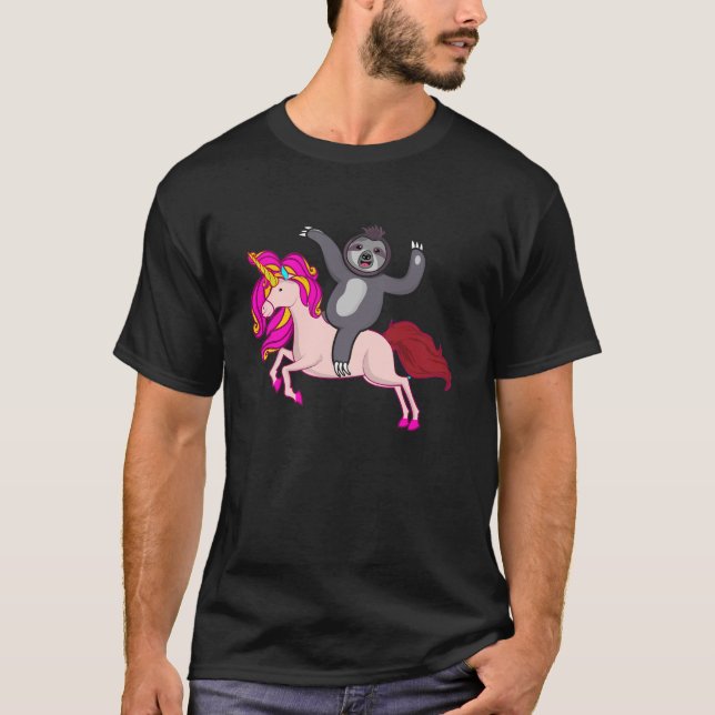 Sloth Riding Unicorn Funny Animal T-Shirt (Front)