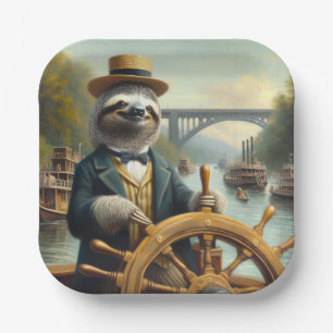 Sloth Riverboat Captain Paper Plate