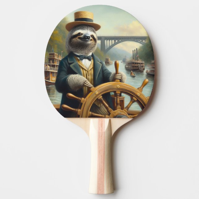 Sloth Riverboat Captain Ping Pong Paddle (Front)