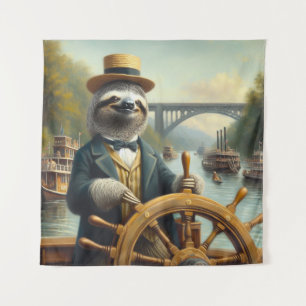 Sloth Riverboat Captain Tapestry