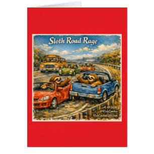 Sloth Road Rage – Rockwell‑Inspired Watercolor Car