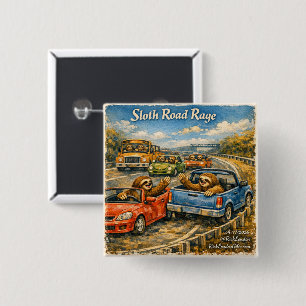 Sloth Road Rage – Rockwell‑Inspired Watercolor Car 15 Cm Square Badge