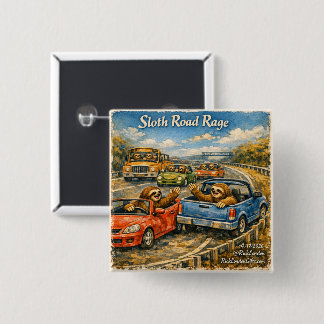 Sloth Road Rage – Rockwell‑Inspired Watercolor Car 15 Cm Square Badge